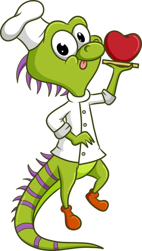 The chef iguana is serving the love on the plate vector