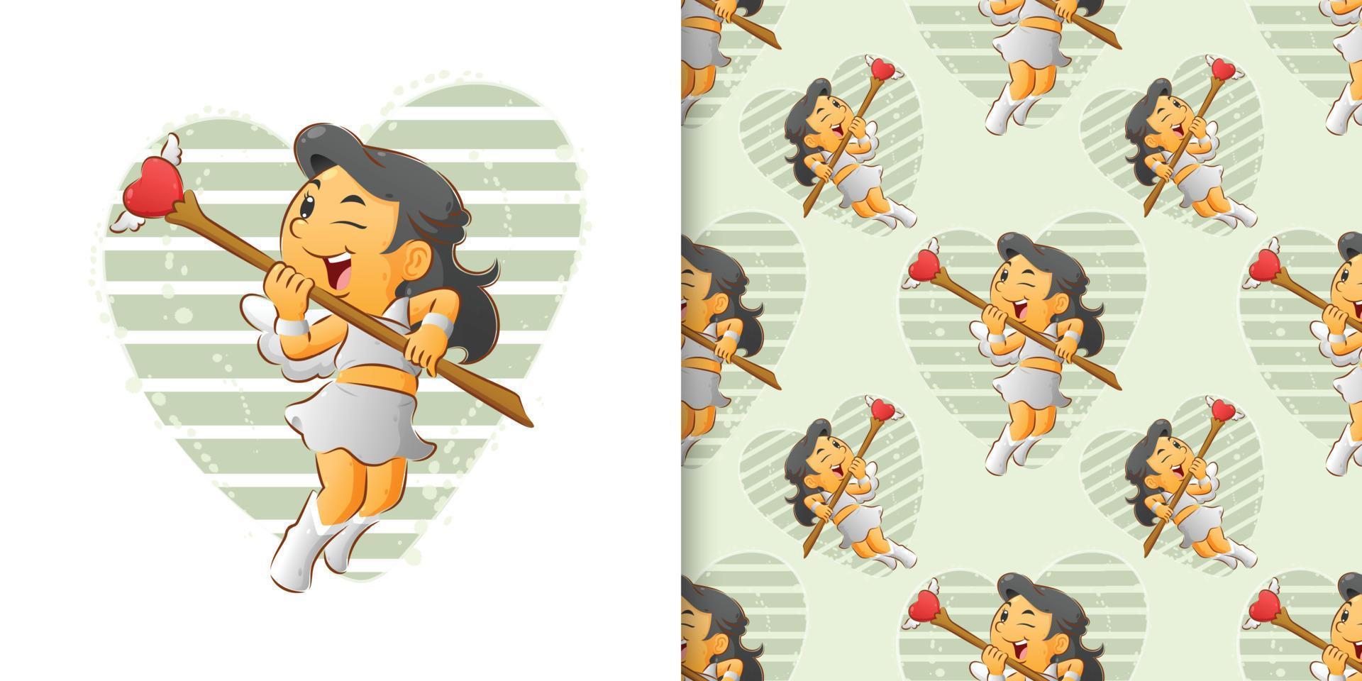 The seamless of the little cupid girls aims her lover stick to the sky vector