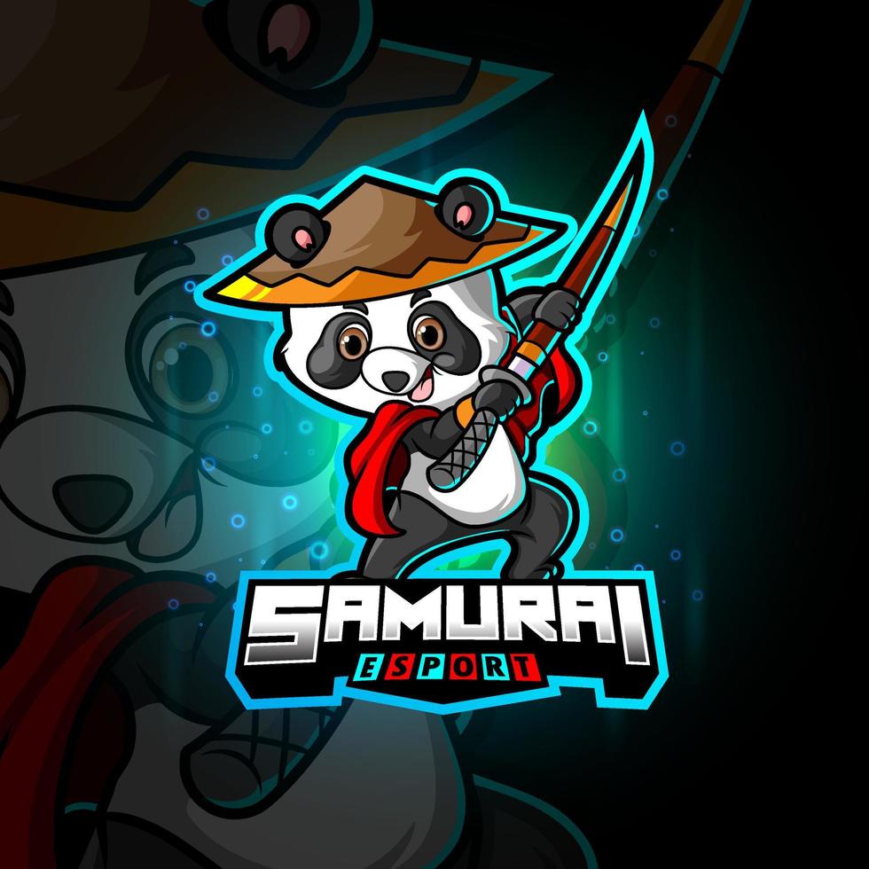 The cute samurai panda esport logo design vector
