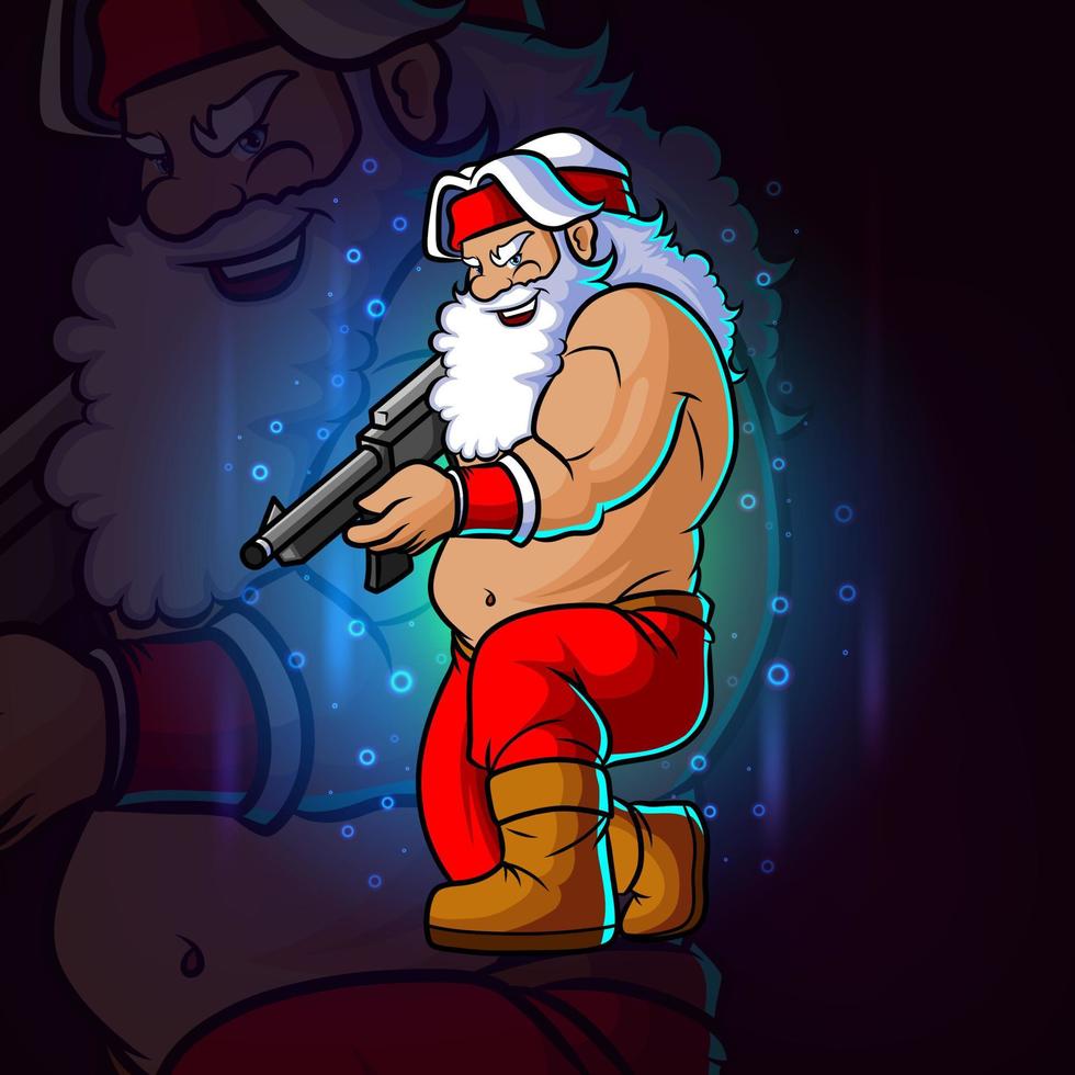 The santa shooter with the long gun esport logo design vector