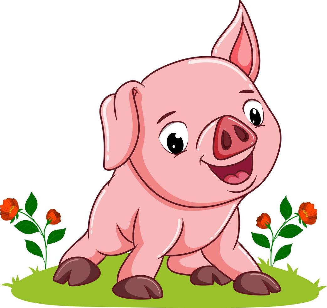 The baby pig is giving the happy expression vector