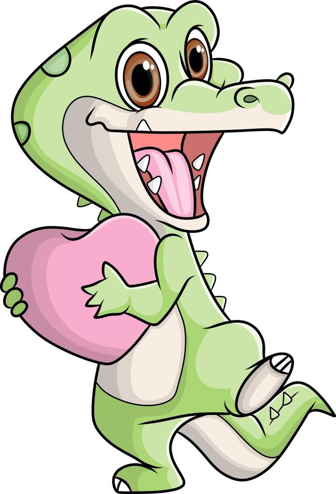 The happy crocodile is excited to celebrate the valentine 'day vector