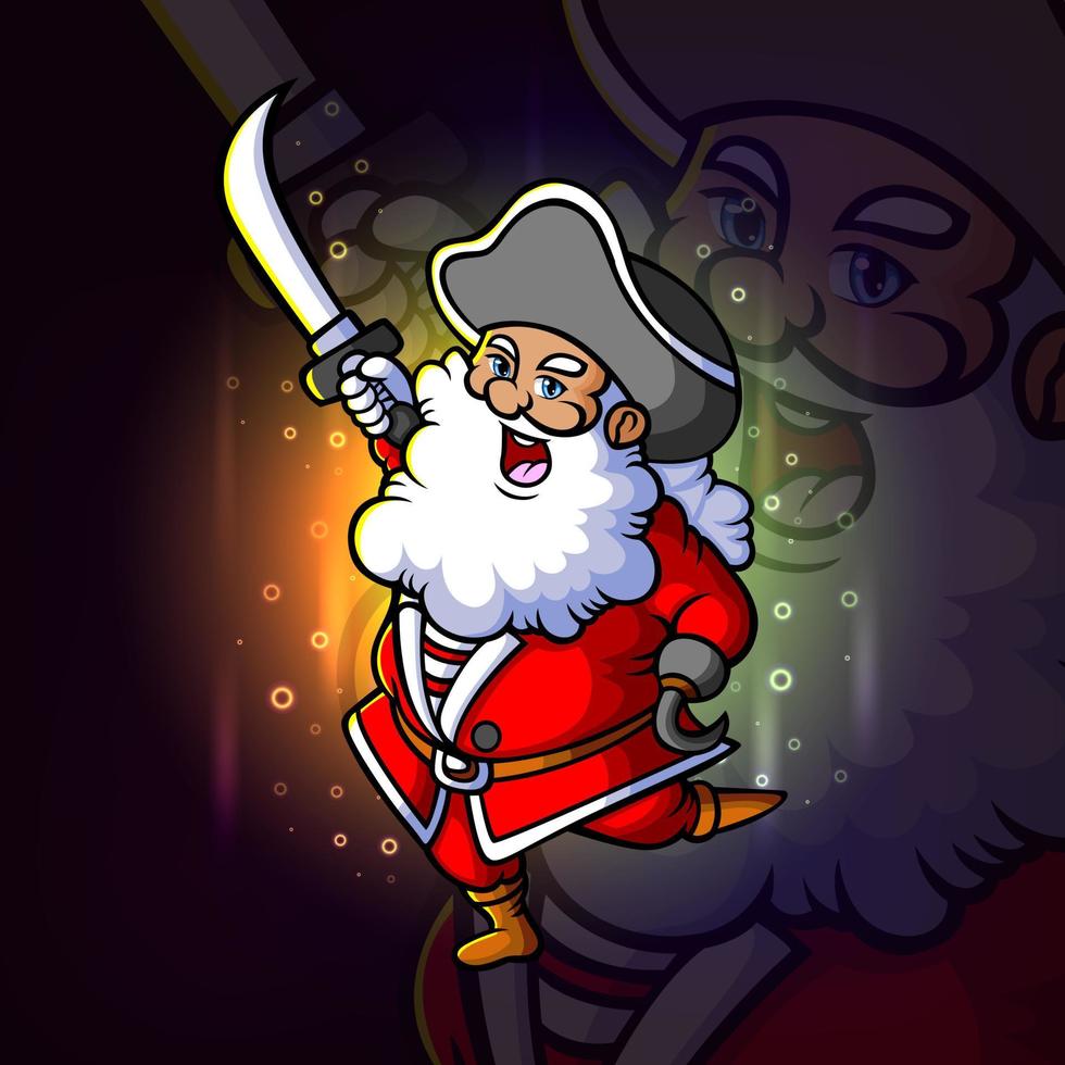 los piratas santa claus con el diseño del logotipo de la espada esport vector