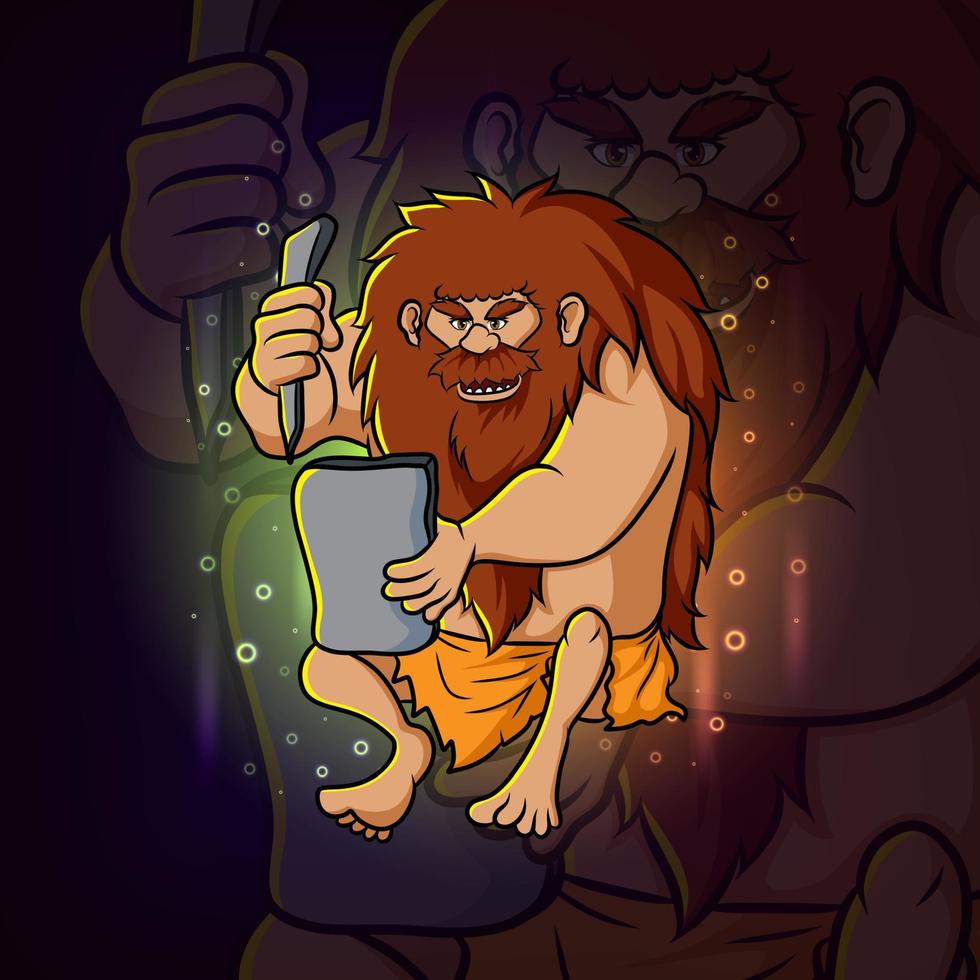 The giant ancient man with the stone esport mascot design vector