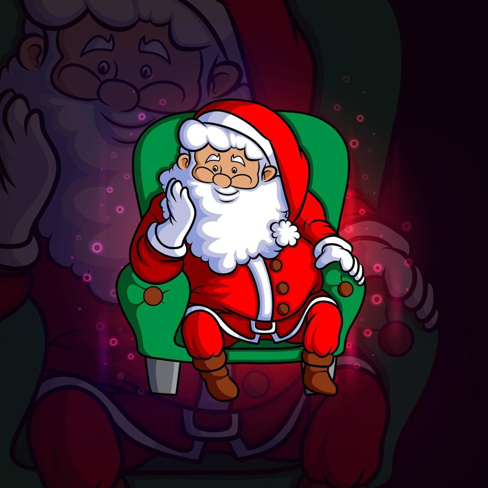 The santa clause is sitting on the sofa esport logo design vector