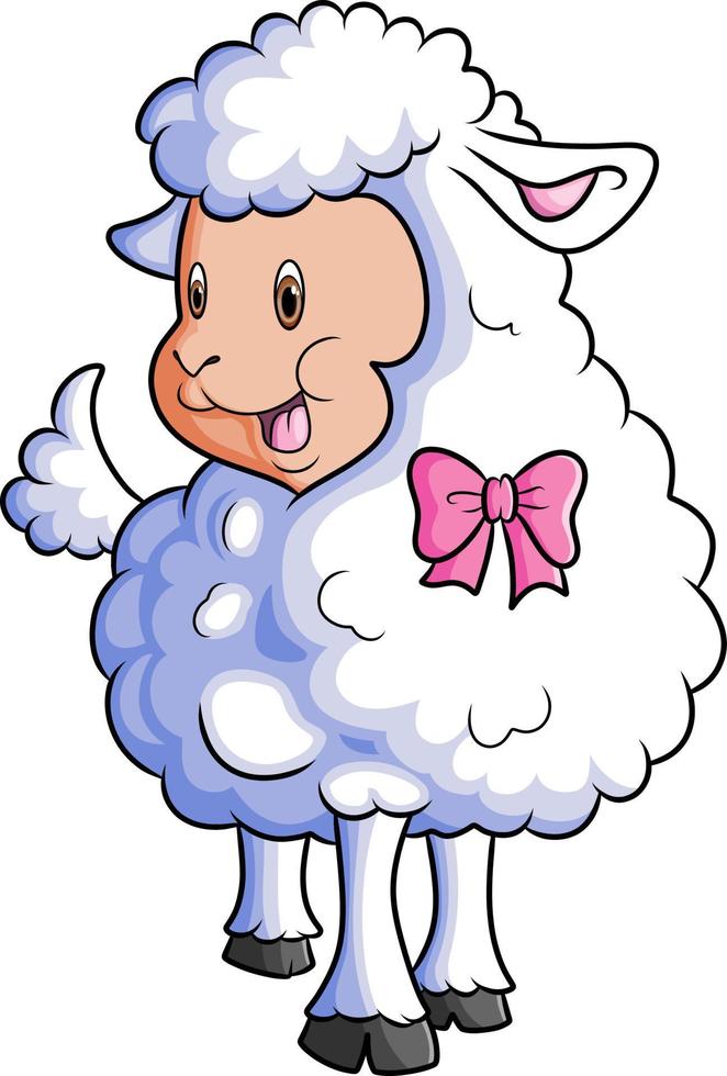 The cute girly sheep with the pink ribbon vector