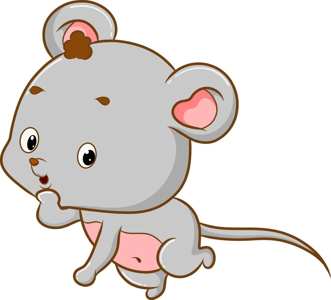 The mouse is running away with a cute face vector