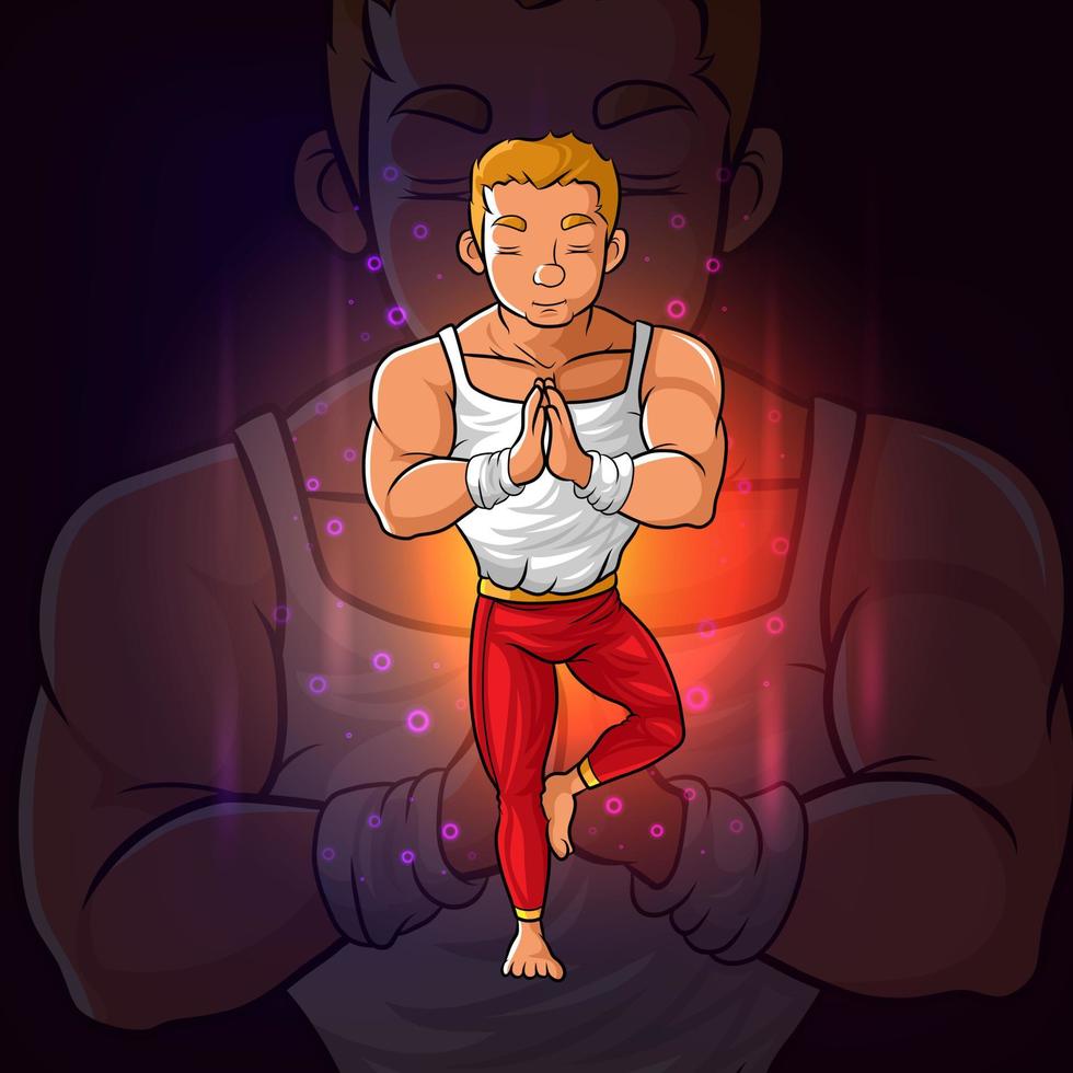 The man is doing meditation for esport mascot design vector