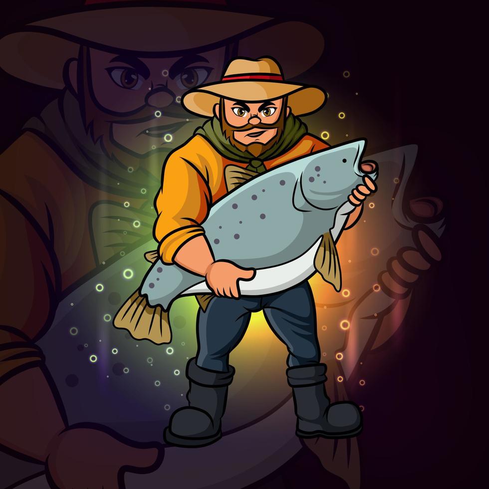 el viejo diseño de logotipo de pescadores esport vector