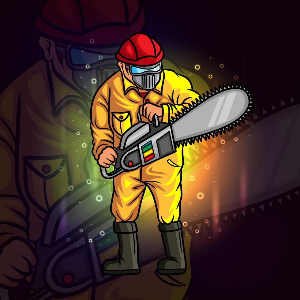 The carpenter with the hacksaw esport mascot design vector