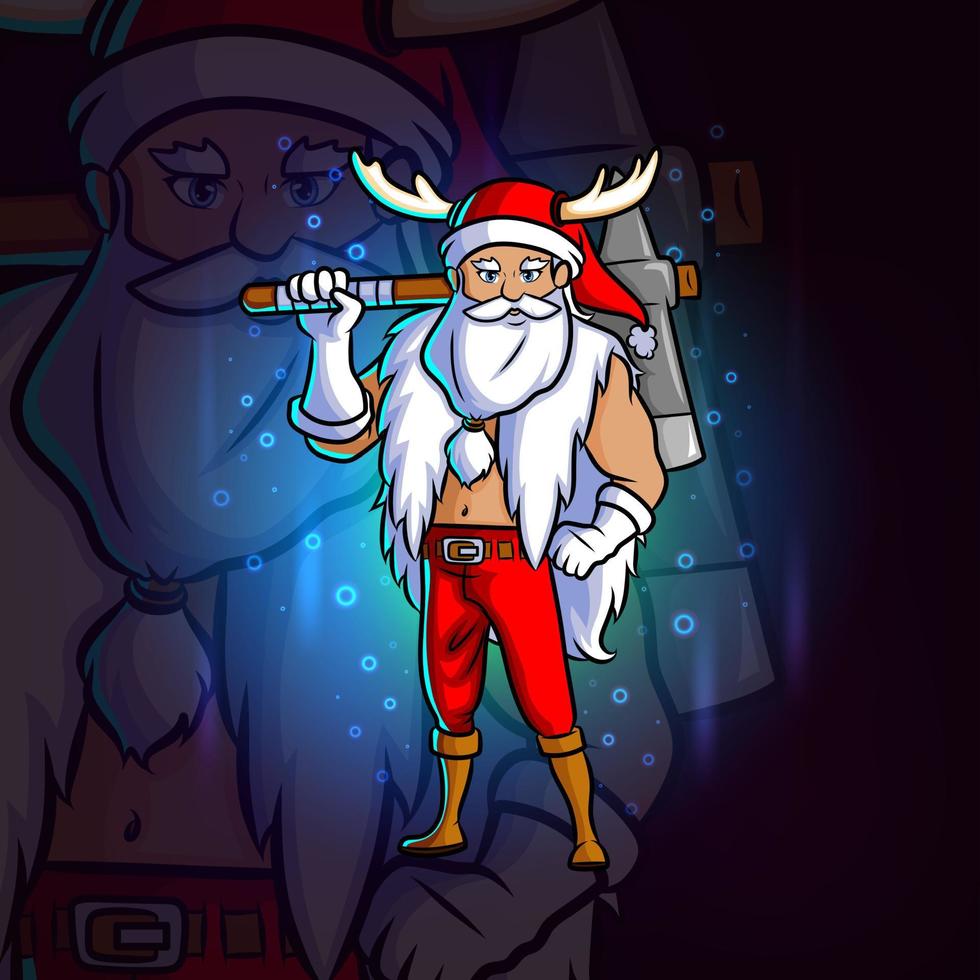 el santa con el diseño de la mascota del deporte del hacha grande vector