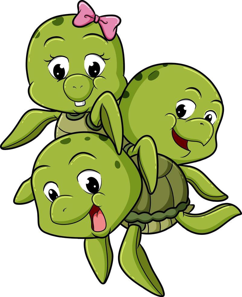 The group of turtle is playing together under the sea vector