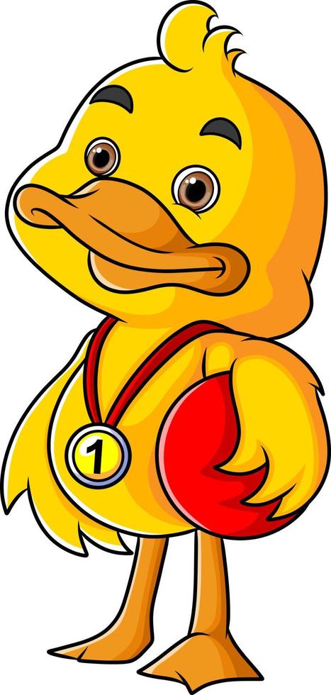 The duck is the first winner in a ball sport and happy vector
