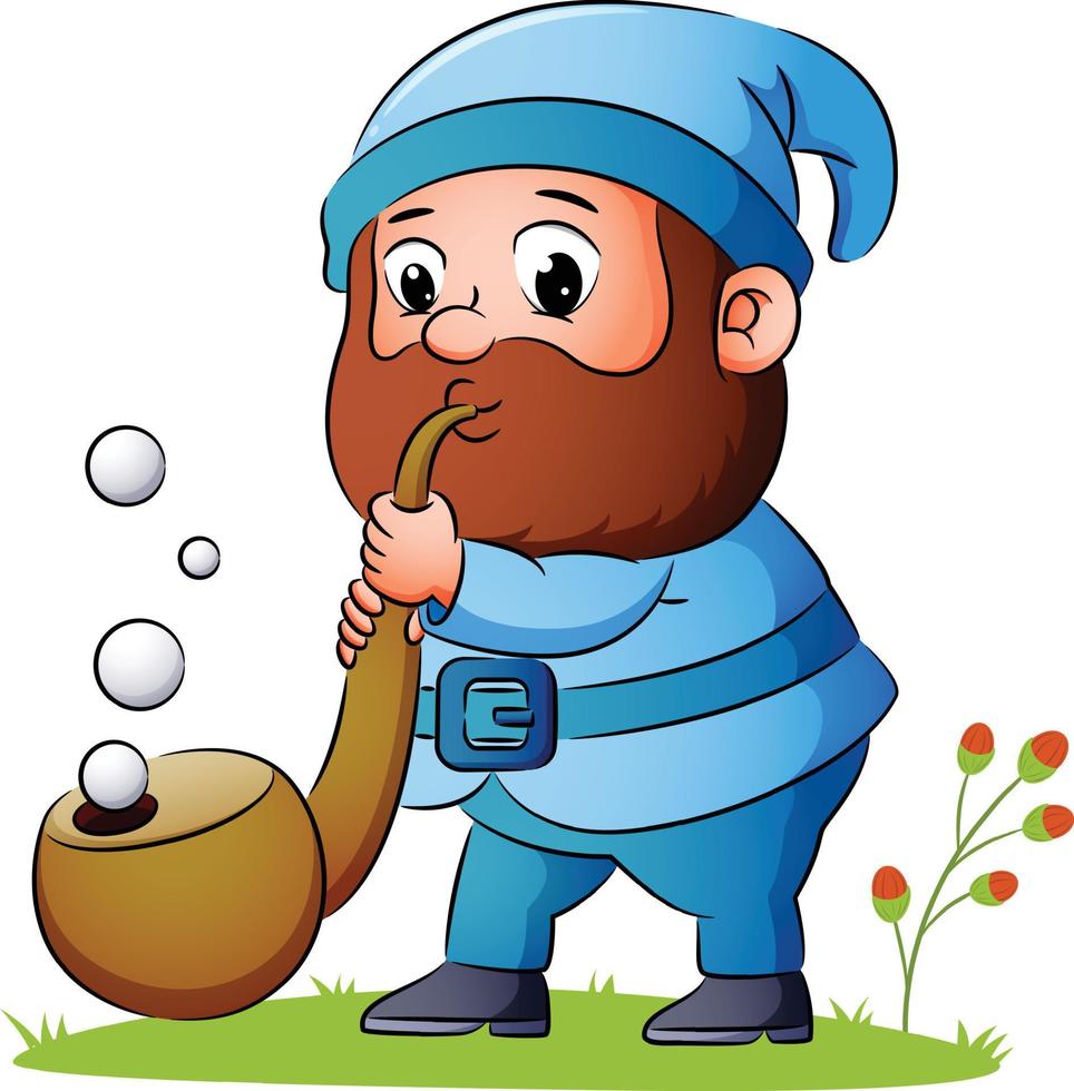 The dwarf is blowing the cigar and making a lot of bubble vector