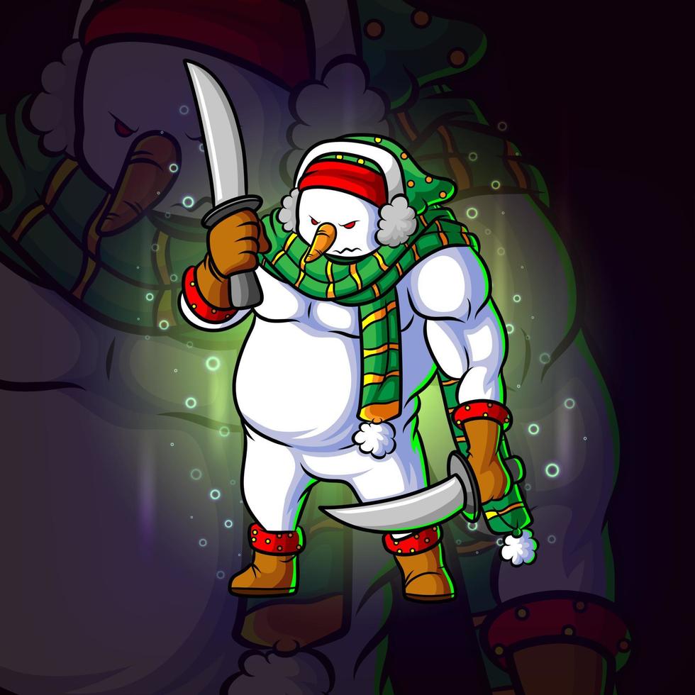 The snowman with the twin sword esport mascot design vector