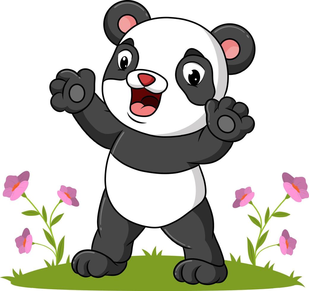 The cute panda is standing in the garden vector