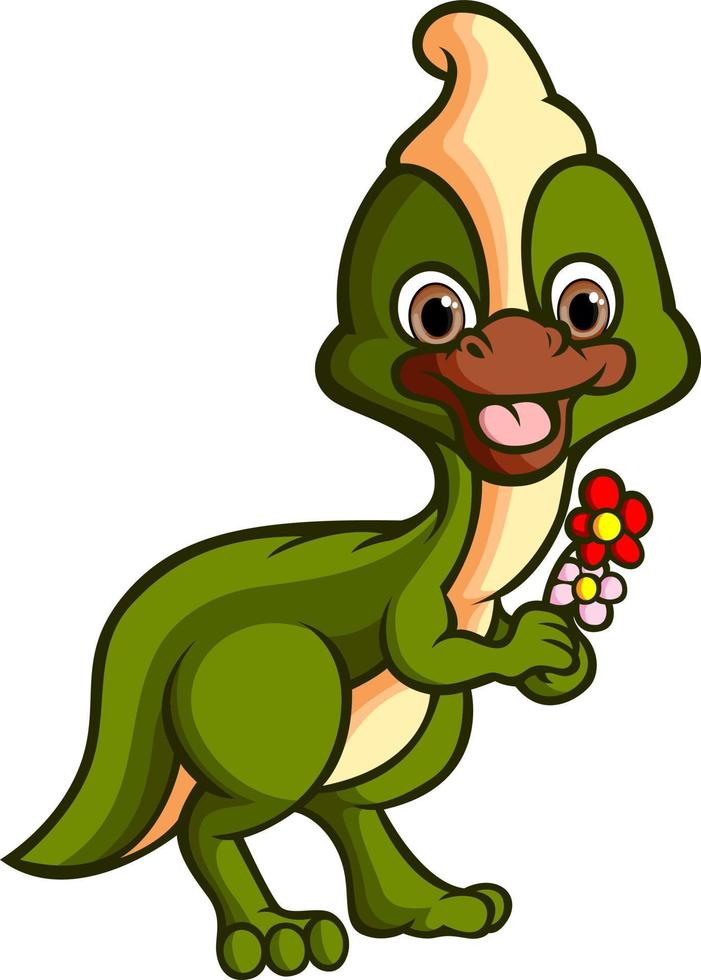 The parasaurolophus is holding colorful flowers vector