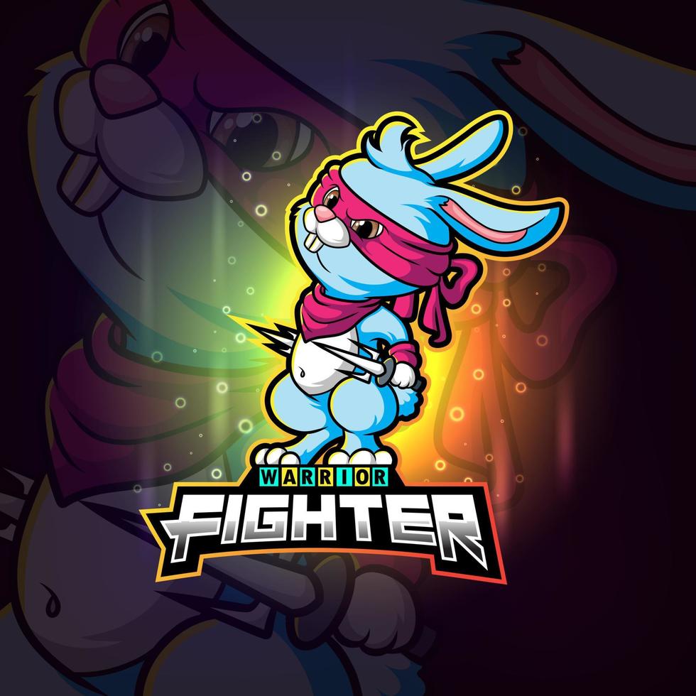 The cool rabbit fighter esport logo design vector