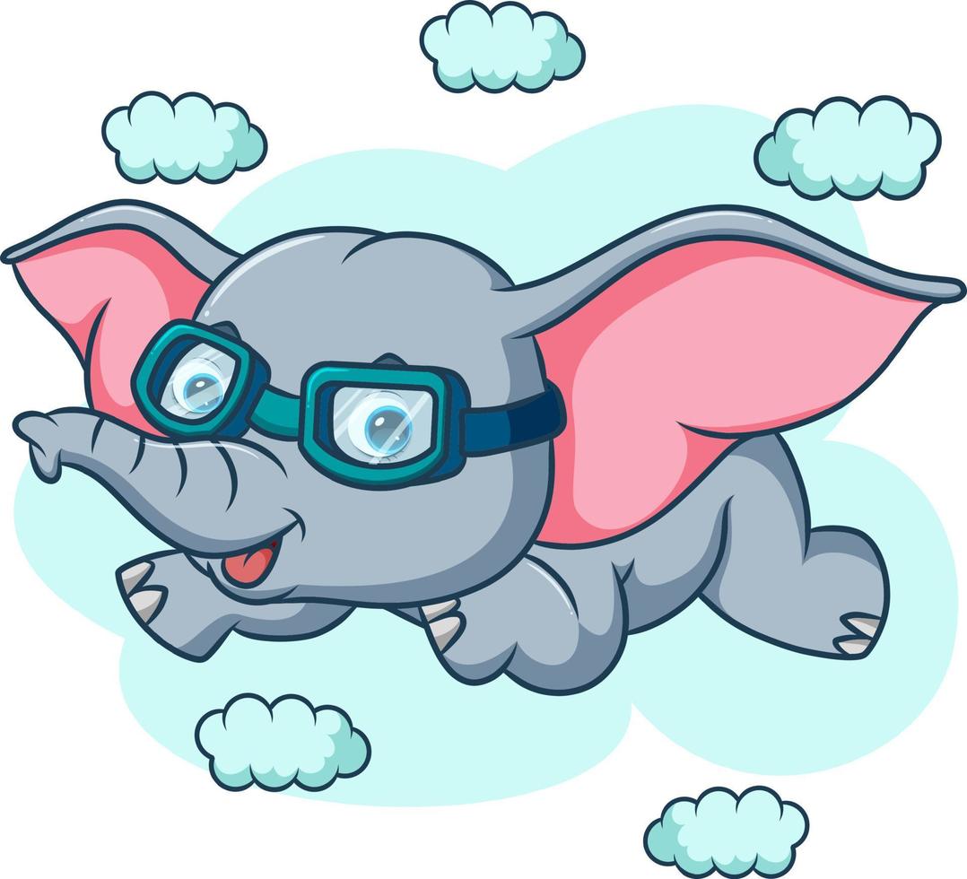 The cute elephant is flying on sky vector