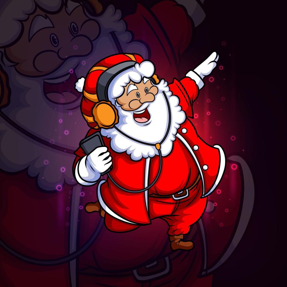 el santa está escuchando el diseño del logotipo de deportes de música vector