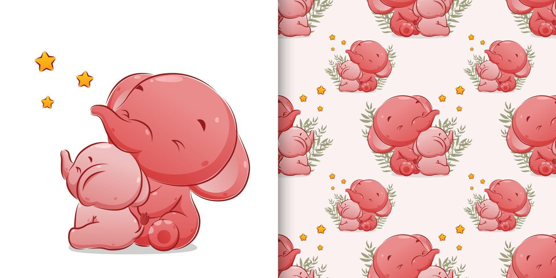 The pattern of the two elephant sleeping and blowing the stars in the sky vector