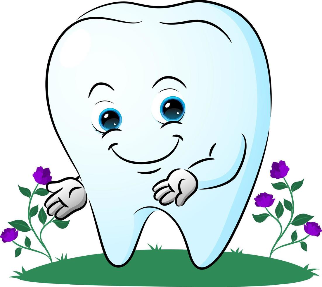 The cute tooth is showing something in the garden vector