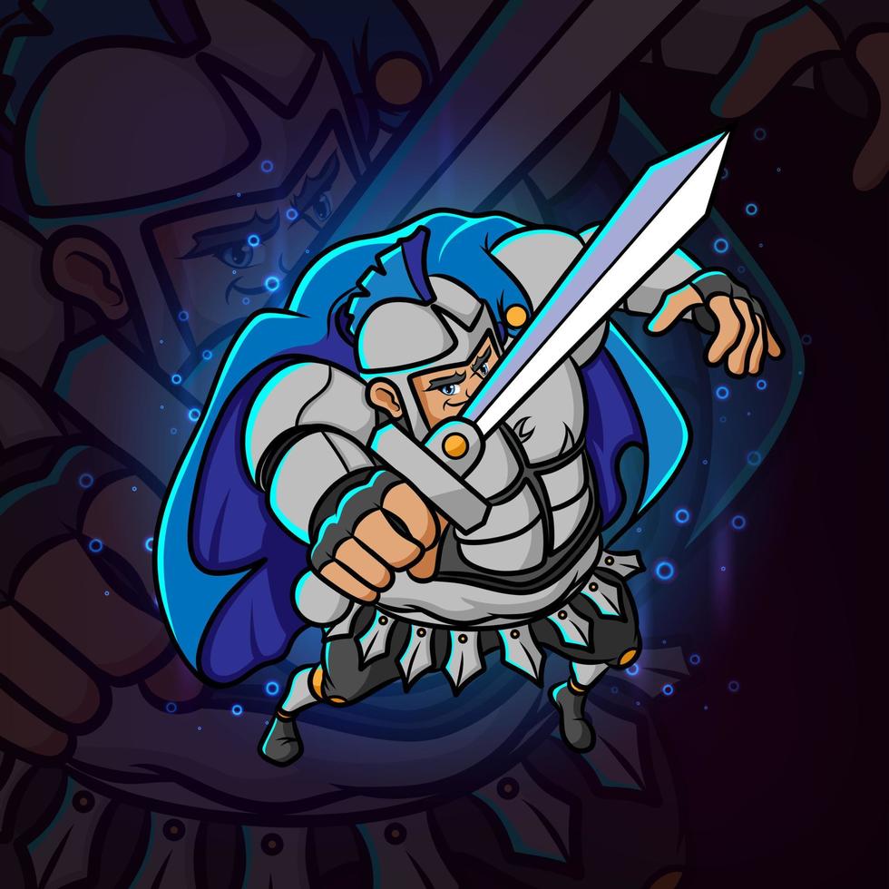 The knight with the sword and armor esport mascot design vector