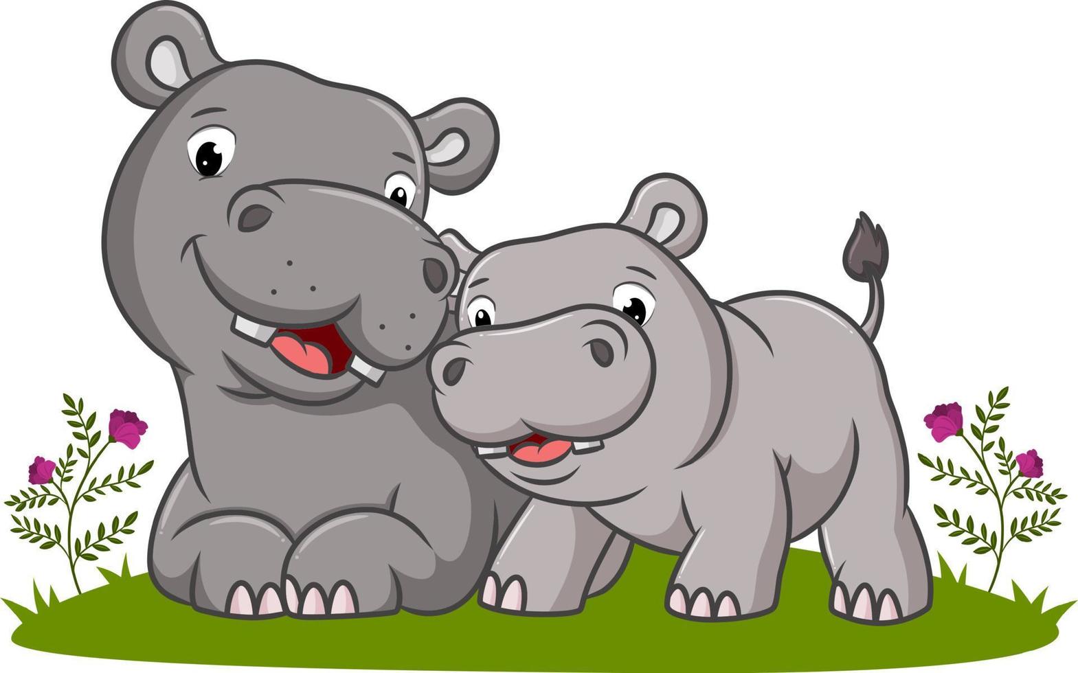 The two hippopotamus are playing in the garden vector