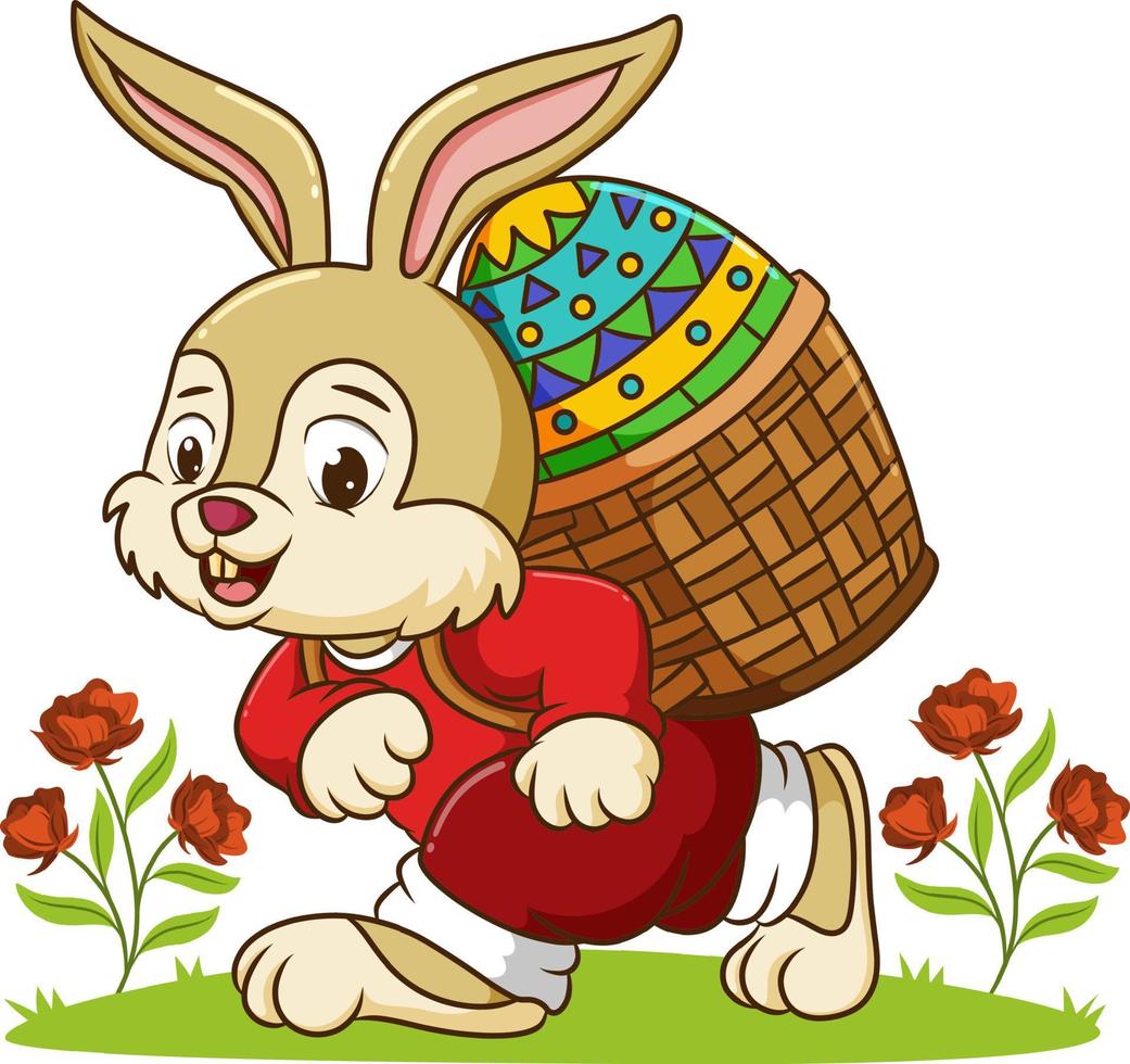 The rabbit is bringing a basket of the easter egg vector