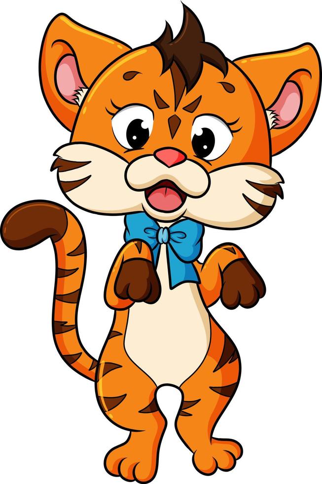 The girly tiger is standing and wearing a ribbon vector