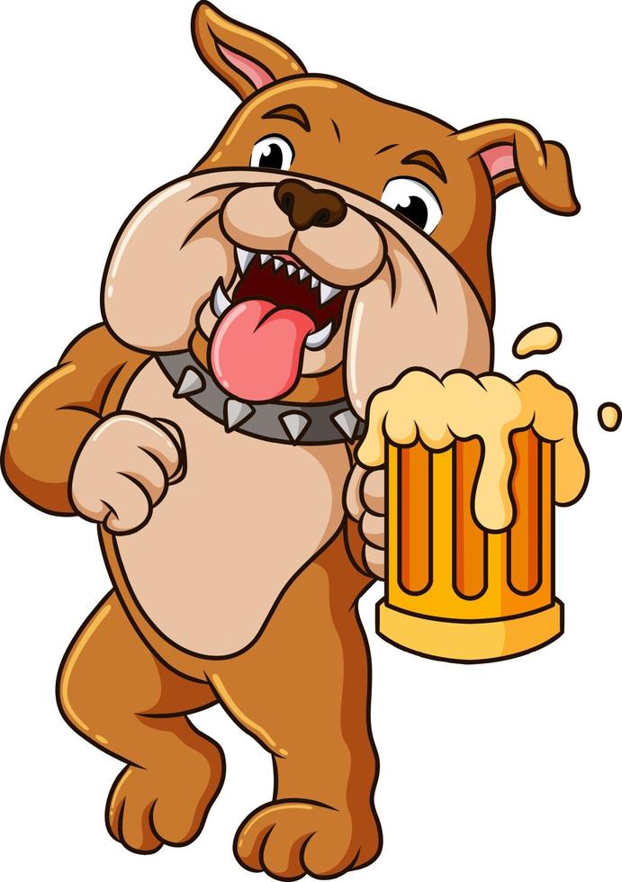 el bulldog bebe la cerveza de raíz en el festival vector