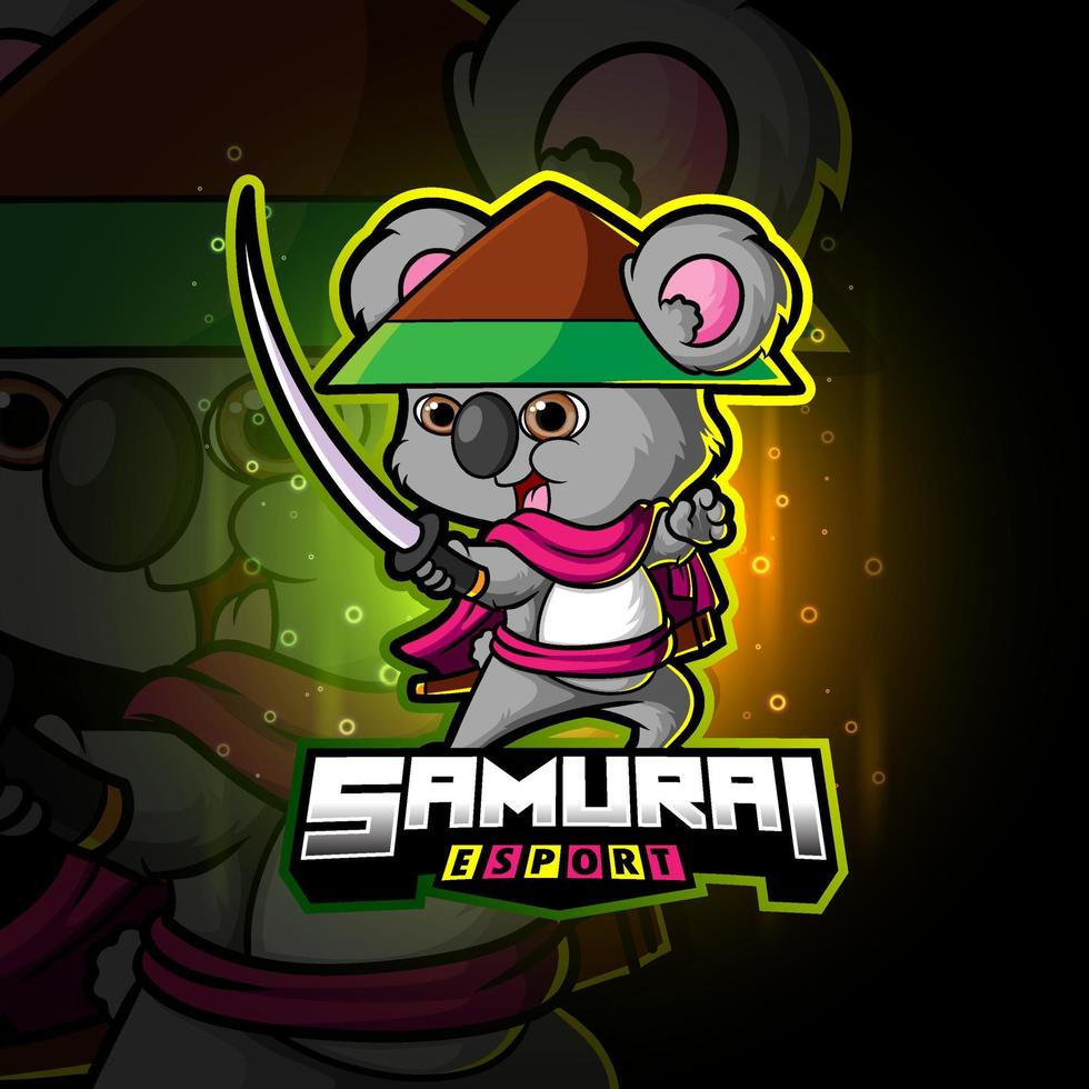 el genial samurai koala esport logo design vector
