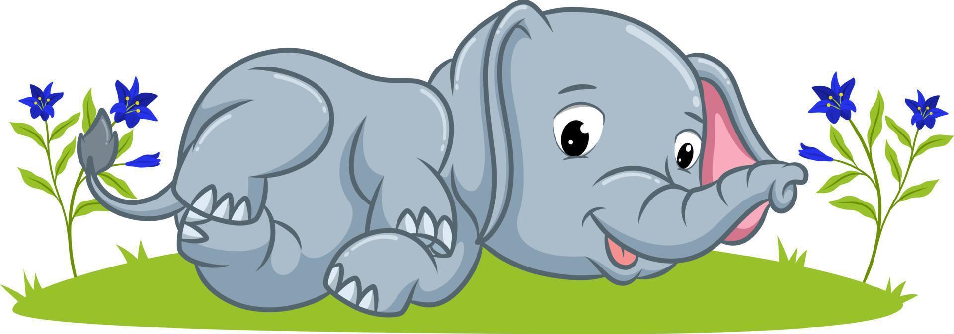 The elephant is laying down on the grass vector