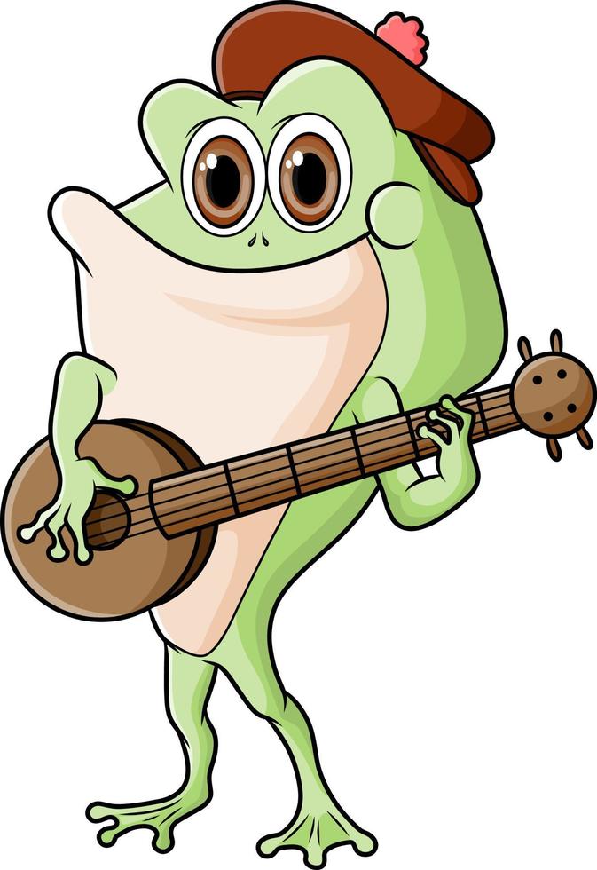 The musician frog is singing and playing the banjo vector