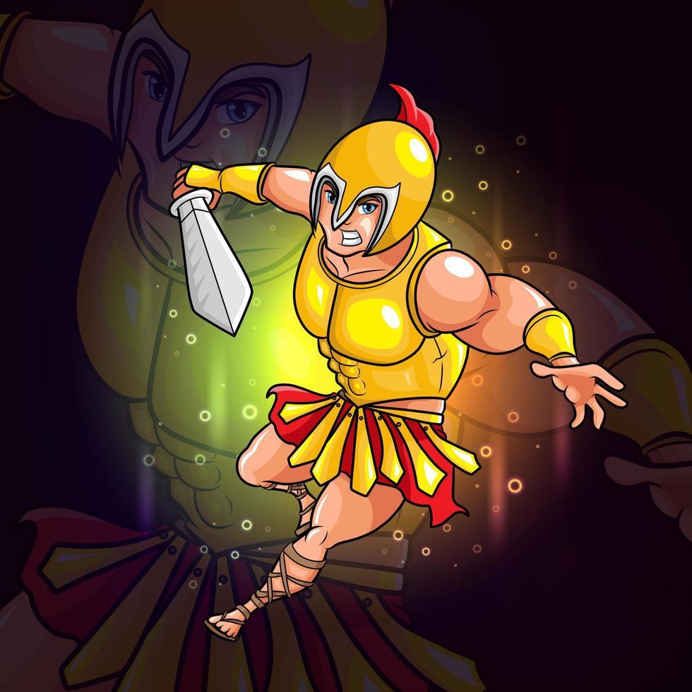 The knight with golden armor esport logo design vector