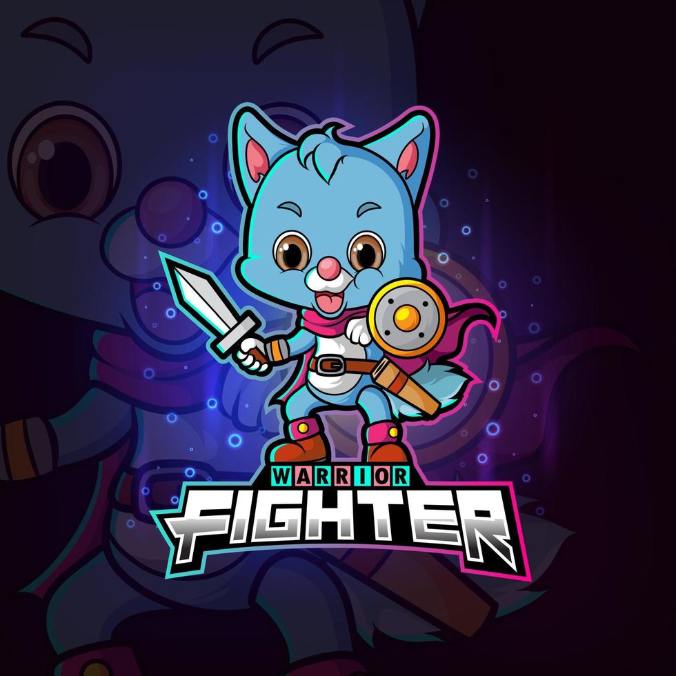 The cool warrior fighter cat esport logo design vector