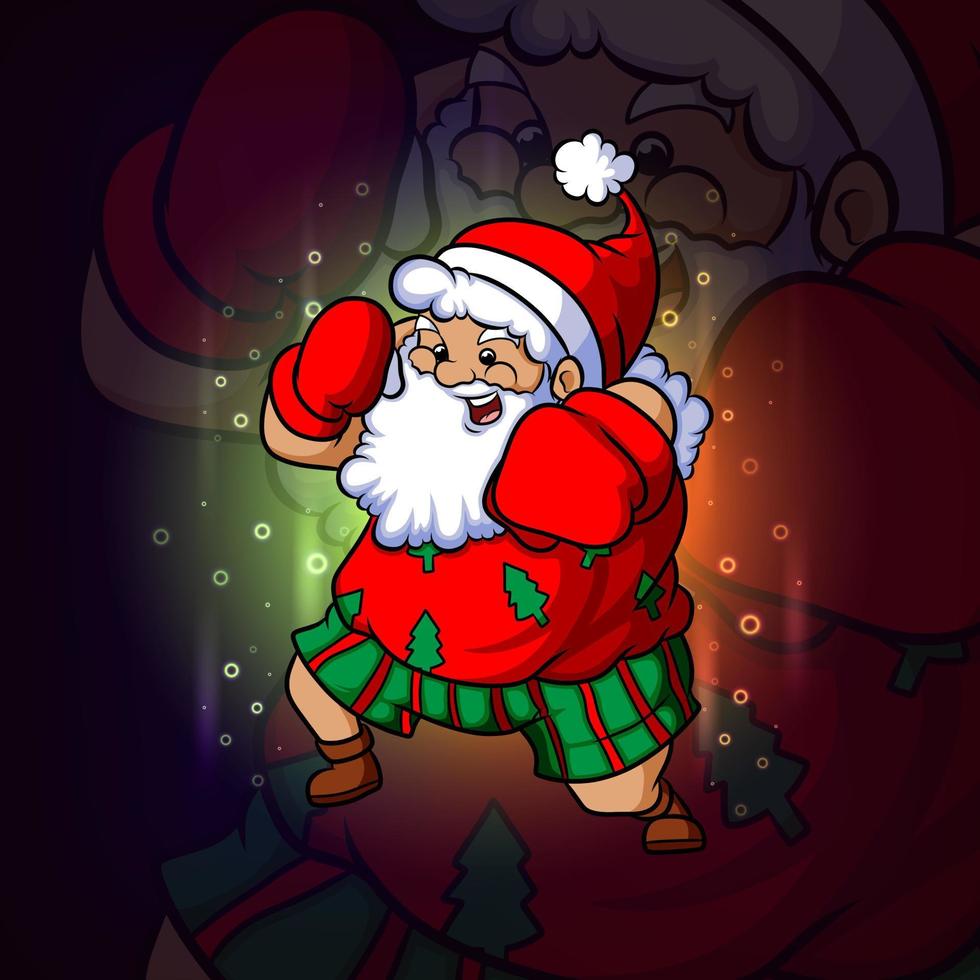 The santa is doing the boxing esport mascot design vector