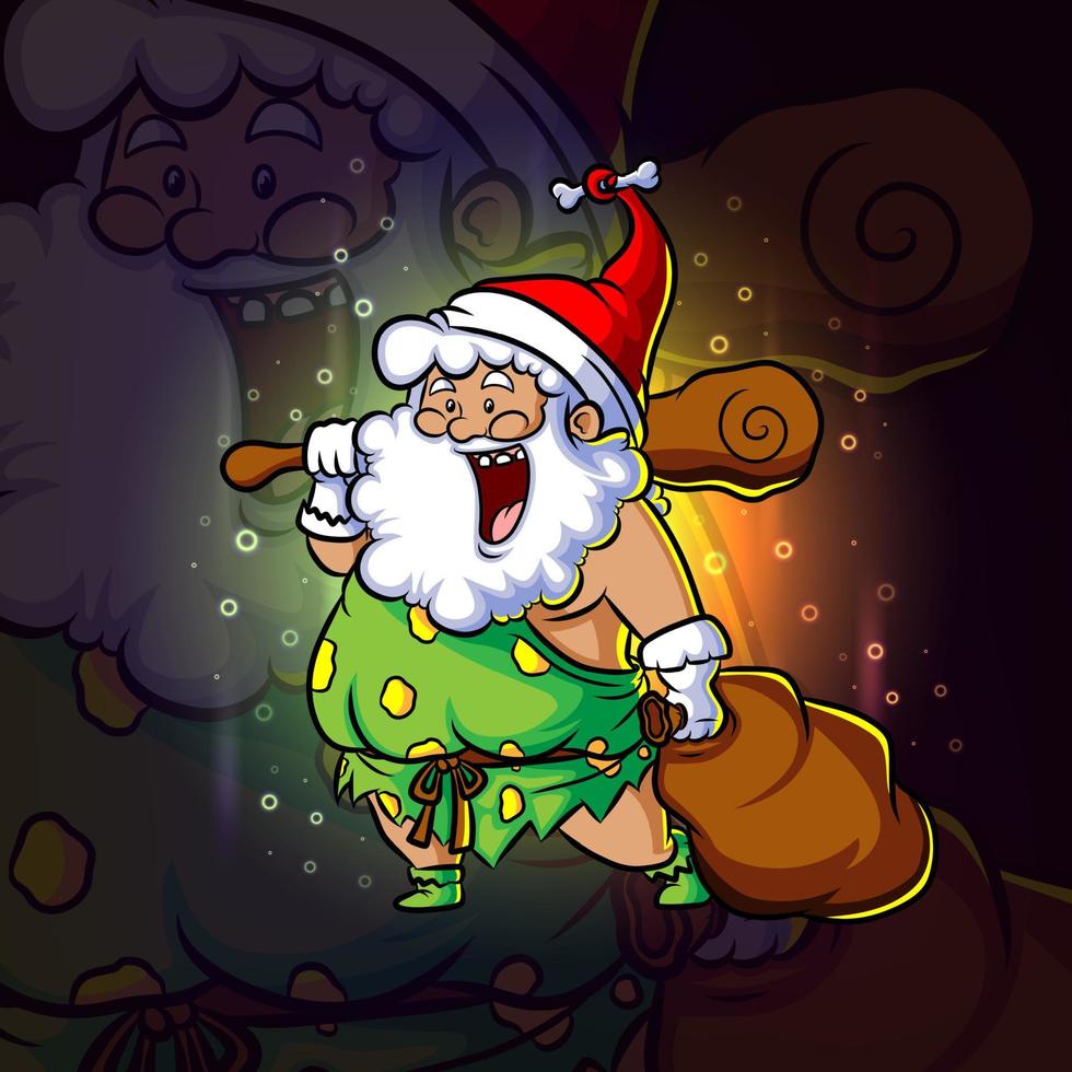 The tarzan of santa stick esport logo design vector