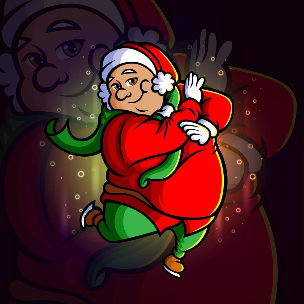 santa claus está bailando diseño de mascota de esport vector