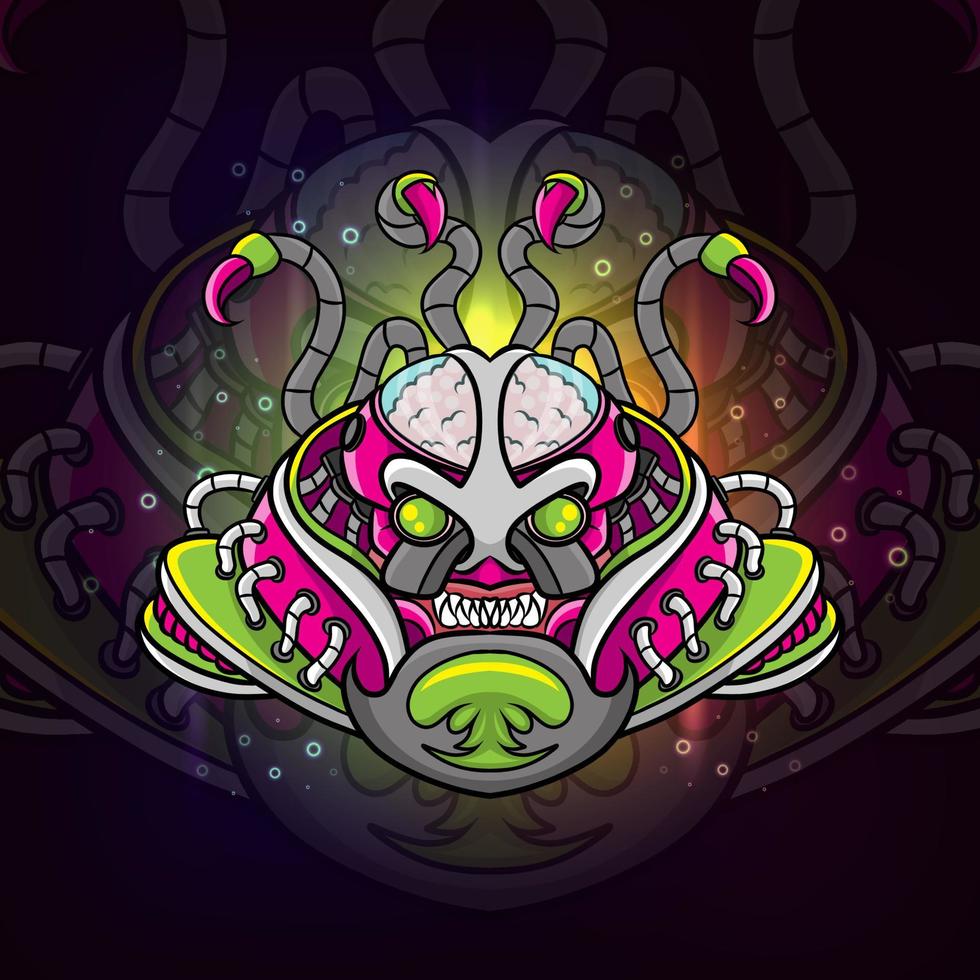 El diseño de logotipo de esport de steam punk de color alienígena vector