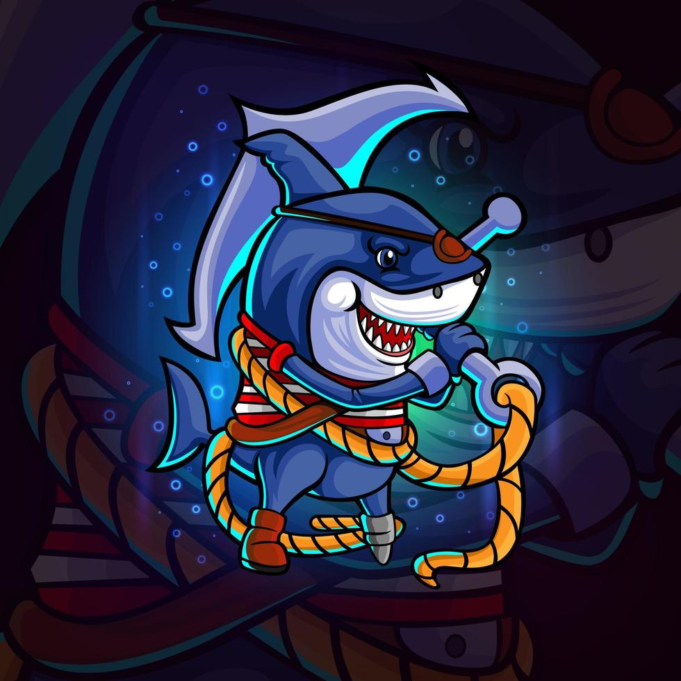 The pirates shark with the anchor esport mascot design vector