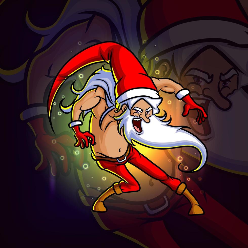The crazy santa with ambush pose esport logo design vector