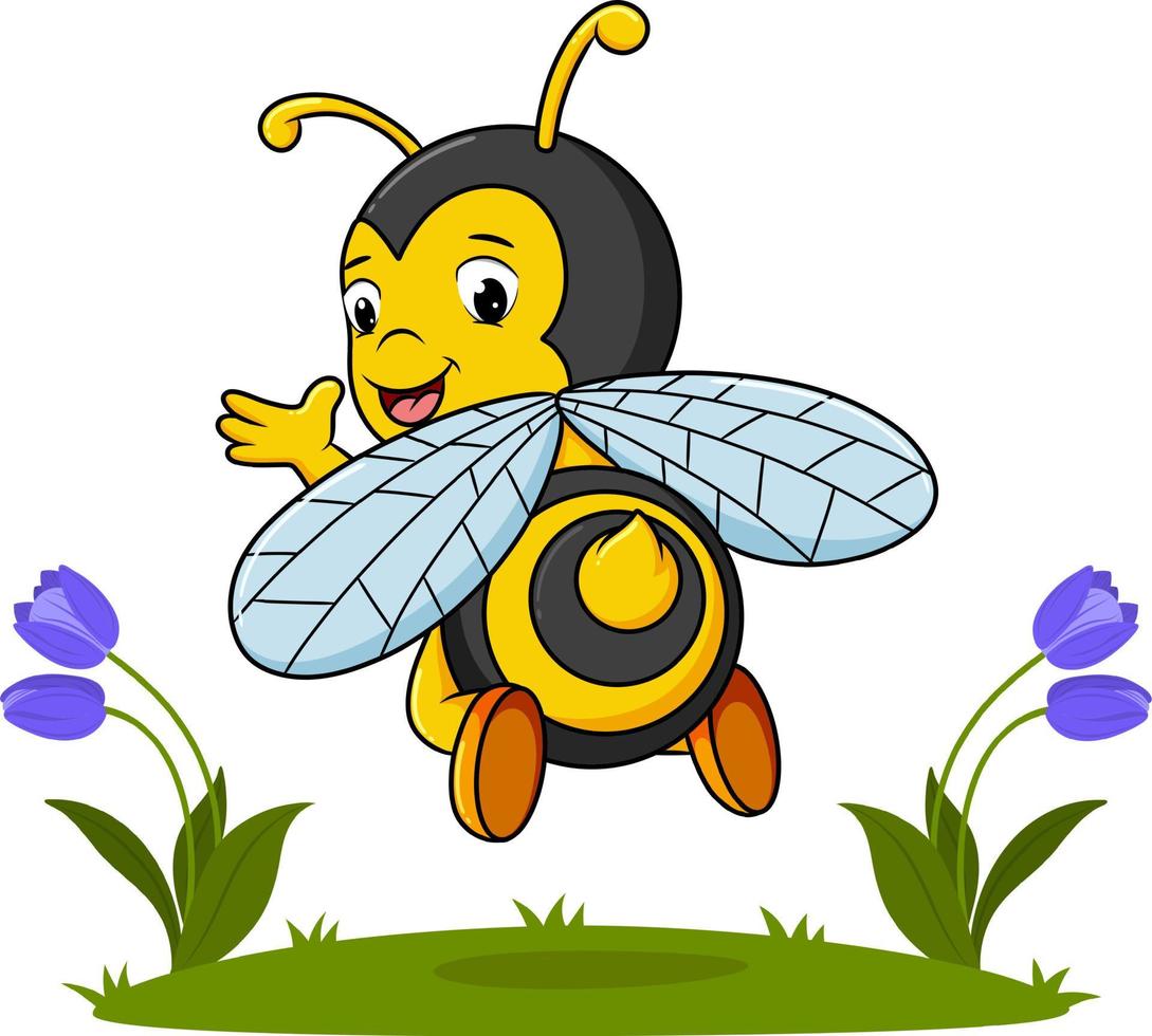 la abeja con la picadura amarilla está volando en el parque vector