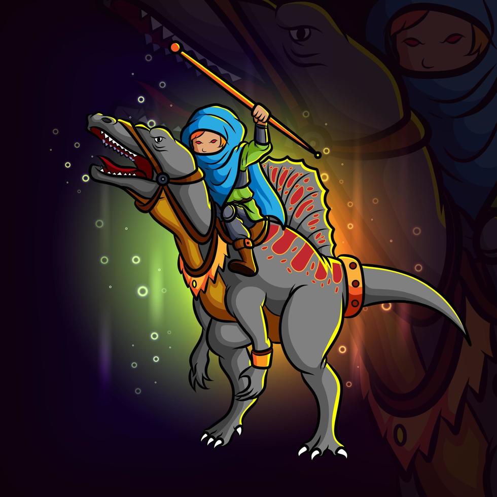 The ninja attack with the spinosaurus esport logo design vector