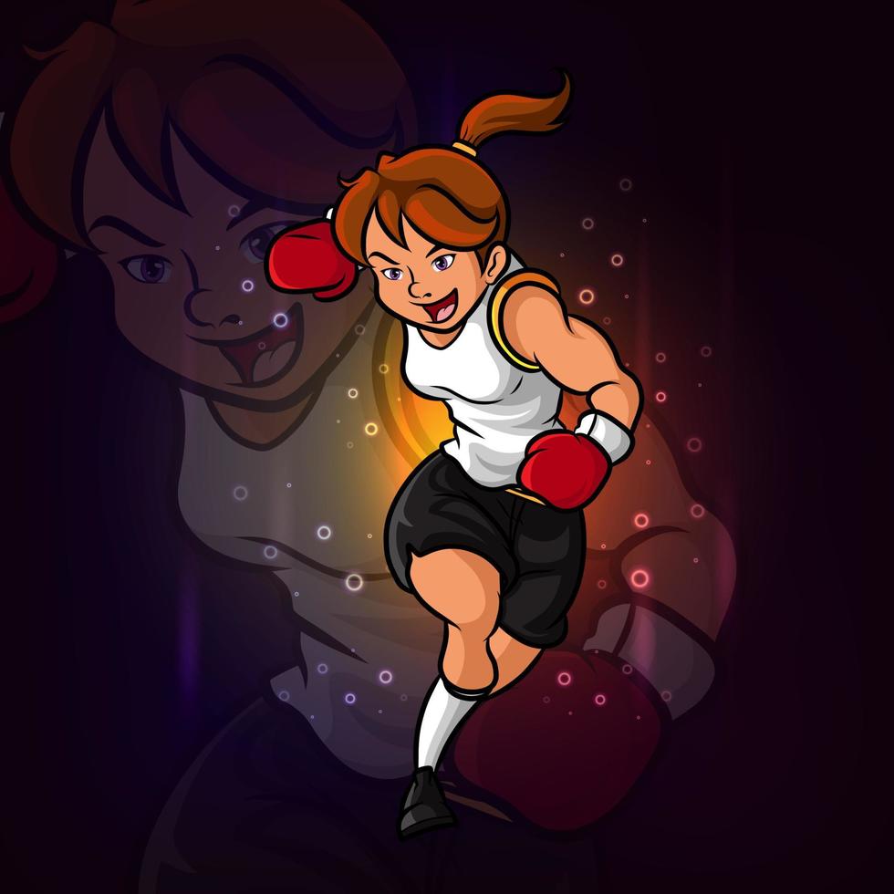 The cute boxing girl esport logo design vector