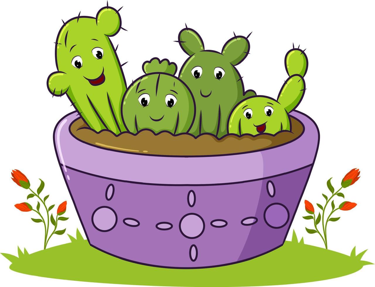 los cactus felices están plantados en el cuenco vector