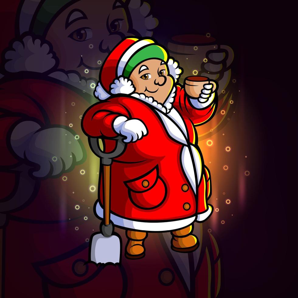 santa claus está disfrutando del diseño de la mascota de té esport vector