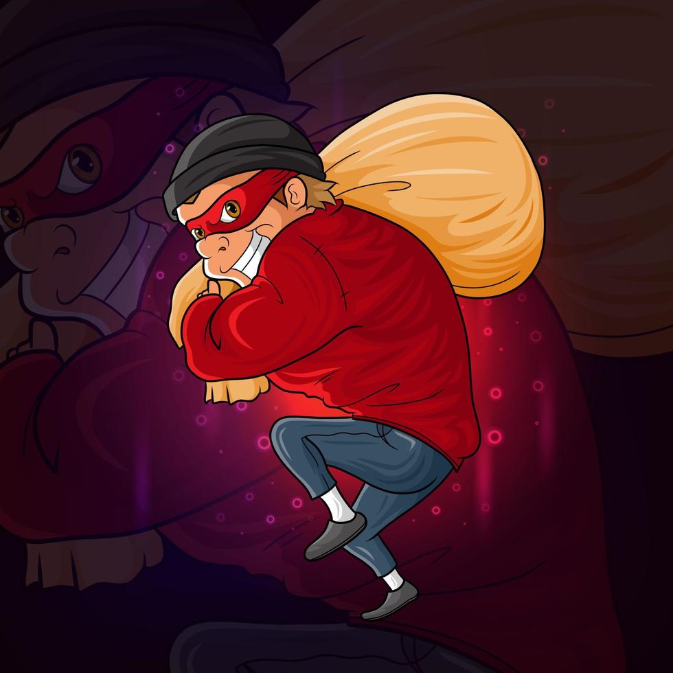 The thief is stealing a suck of money esport logo design vector