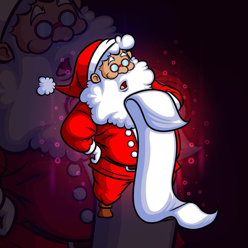 The santa reads the wishes paper esport logo design vector