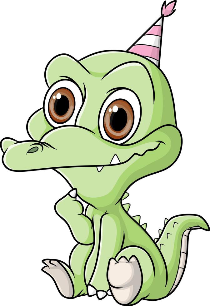 The cute baby crocodile is celebrating the birthday vector